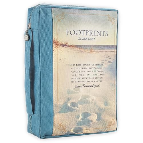 Christian Art Gifts Polyester Bible Cover for Men and Women: Footprints - color: Blue/Footprints, size: Large