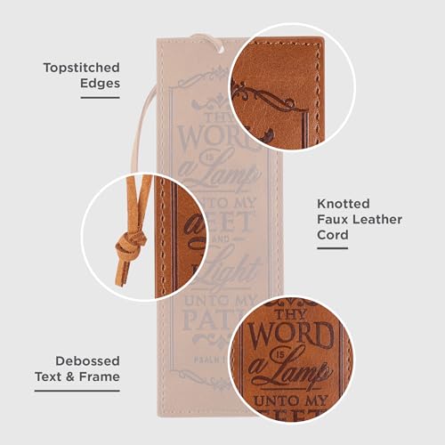 Christian Art Gifts Faux Leather Scripture Bookmark: Thy Word is A Lamp - color: Brown - Word/Lamp