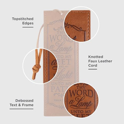 Christian Art Gifts Faux Leather Scripture Bookmark: Thy Word is A Lamp - color: Brown - Word/Lamp