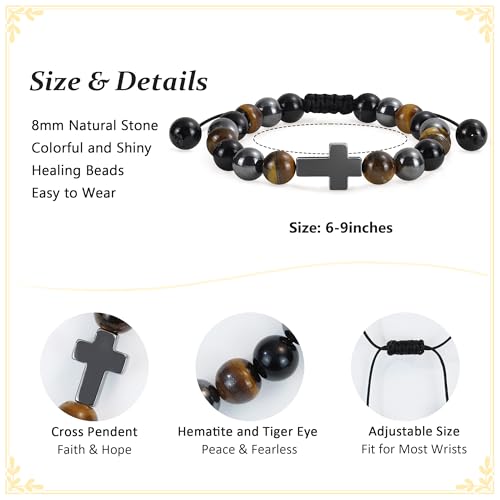 BAYLAY Gifts for Teen Girls Boys, Cross Bracelet for Kids Easter Christian Religious First Communion Baptism Confirmation Gifts for Girls Boys - color: Hematite