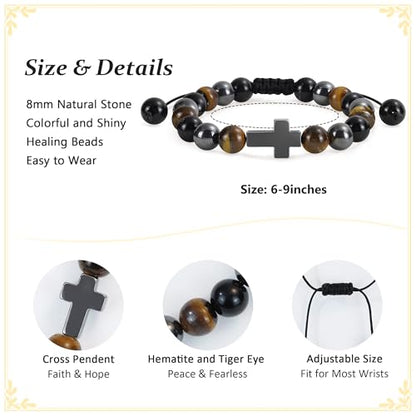 BAYLAY Gifts for Teen Girls Boys, Cross Bracelet for Kids Easter Christian Religious First Communion Baptism Confirmation Gifts for Girls Boys - color: Hematite