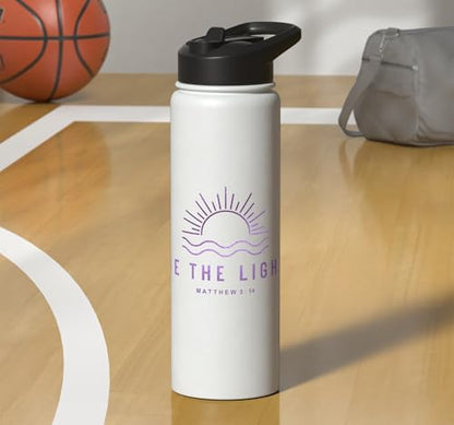 Be the Light Scripture (Matthew 5:14) For Encouragement Stainless Steel Insulated Water Bottle - color: White