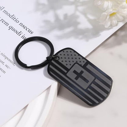 Keychain for Men Boys, Dog Tag Style Key Chain, Black Key Rings Birthday Christmas Veteran Day Gifts - style: Drive Safe