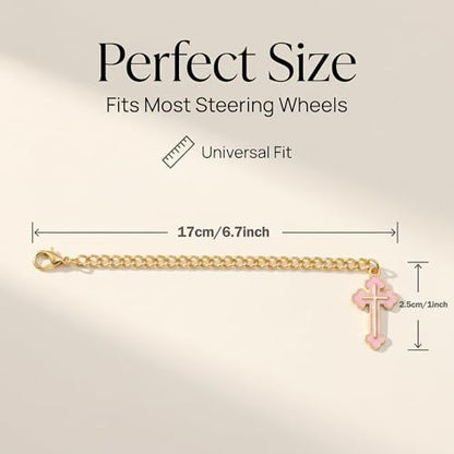 Car Rosary for Car, Steering Wheel Rosary,Cross Steering Wheel Charm,Pink - style: D