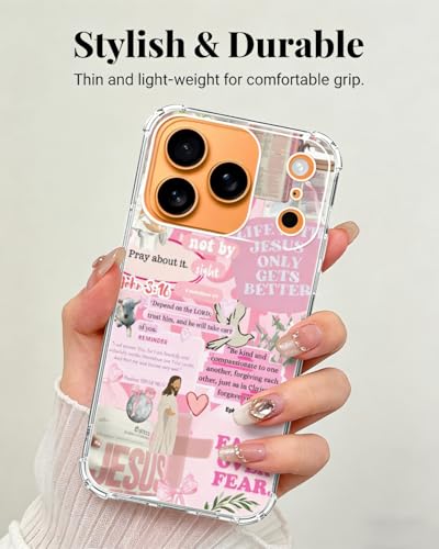 Pink Christian Bible Verses Phone Case Compatible with iPhone 17 Pro Max, Lord Lamb Phone Cover for iPhone 17 Pro Max - color: Pink Bible Verses