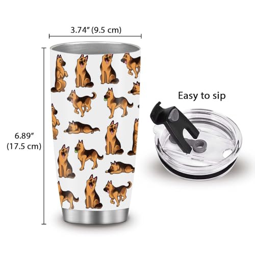 WIRESTER 20 OZ Stainless Steel Tumbler With Lid, Double Wall Vacuum Insulated Tumbler, Coffee Travel Mug Cup for Hot Cold Drinks - German Shepherd Funny Playful Postures - color: German Shepherd Funny Playful Postures