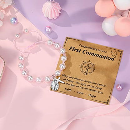 UNGENT THEM Rosary Cross Bracelet First Communion Gifts for Girls Teens