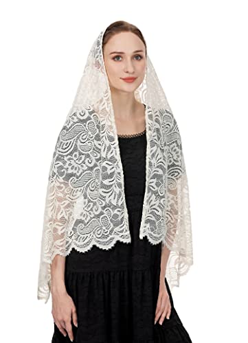 Wgior Rectangular Chapel Veil Scarf Catholic Church Veils Mantilla Wrap Shawl Mass Head Covering - color: Ivory