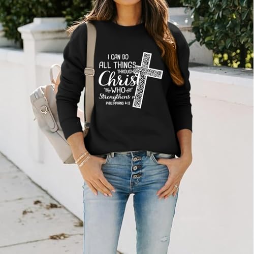 KEEVICI Christian Jesus Sweatshirts For Women Religious Bible Verse Cross Sweatshirt God Hoodie Faith Long Sleeve Shirts - color: Black, size: XX-Large