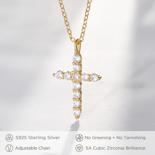 NORBU S925 Cubic Zirconia Cross Necklace for Women, Womens Cross Necklaces - color: Gold