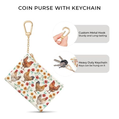 Chicken Rooster Keychain Coin Purse for Women, Small Change Pouch - color: Chicken Rooster