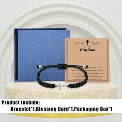 Baptism Gifts for Boys,Braided Rope Cross Bracelet Gift for Kids,First Holy Communion Gifts for Boys Christian Christening Graduation - color: Silver cross black rope-baptism