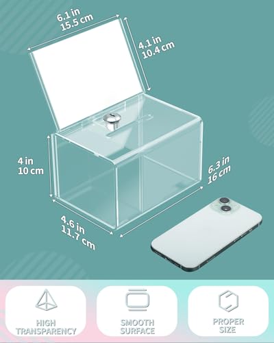 Uniclife 6.3"x 4.6" x 4"Clear Thickened Acrylic Donation Box with Slot Lock