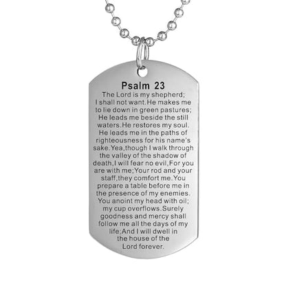 Christian Scripture Religious Dog Tag Necklace,Catholic Bible Verse Baptism Confirmation Sacrament Gifts - style: Psalm 23