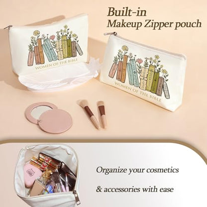 2 Pack Bible Canvas Tote Bag Makeup Bag Women Christian Gifts Reusable Grocery Bags for Shopping Travel - style: Women in the Bible