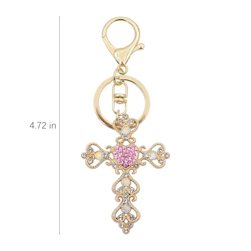 TTYY Stylish Rhinestone Cross Keychain - Sparkling Christian Car Key Ring for Women Men,Religious Gift for Purse Backpack Bag - color: Pink