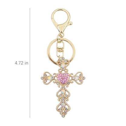 TTYY Stylish Rhinestone Cross Keychain - Sparkling Christian Car Key Ring for Women Men,Religious Gift for Purse Backpack Bag - color: Pink