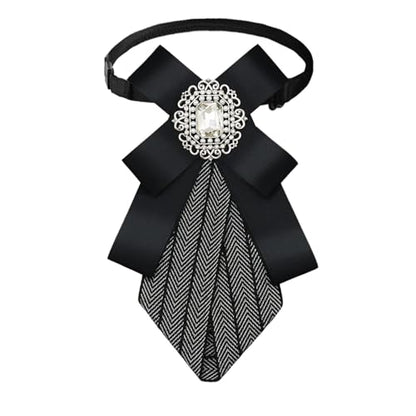 Womens Bow Tie Adjustable Rhinestone Bowtie for Women Ladies Girls Pre-tied Womens Tie for Shirt Suit Uniform - color: Black-strap-style 3