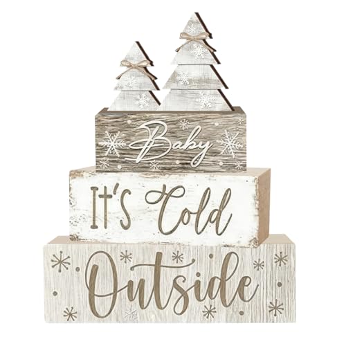 4 Pcs Christmas Decorations Indoor - Christmas Tree Table Decoration for Home - Wooden Centerpiece For Table - Winter Tiered Tray Decor Rustic Farmhouse Xmas Gift for Home Kitchen Mantel - style: White-Tree