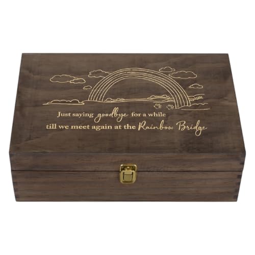 Pet Memorial Engraved Wooden Keepsake Box, Rainbow Bridge Memory Box with Inside Engraving, Pet Loss Remembrance Gift Box for Photos, Collars, Tags & Cherished Memories, X-Large, 14.15 x 9.5 x 4.5" - size: X-Large, style: Pet