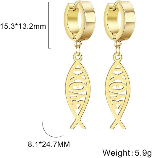 Earrings For Women Jesus Fish Faith Symbol Earrings Stainless Steel Chic Arc Fish Hook Earrings Christian Jewelry - color: gold 2