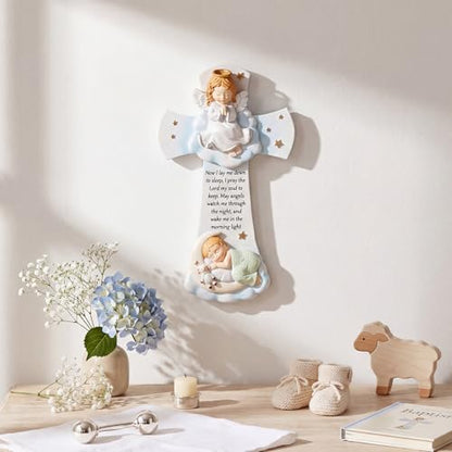 Wenqik 7.1" Guardian Angel Hanging Cross, Resin Wall Decor for Nursery