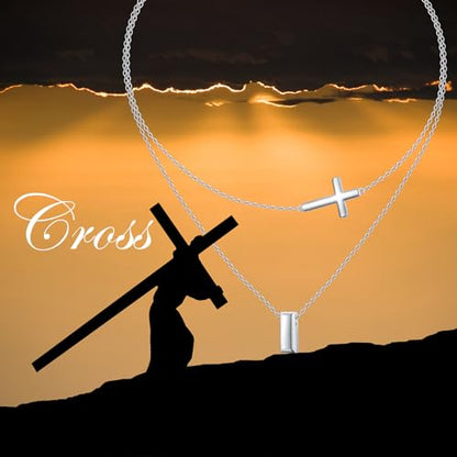 DAOCHONG S925 Sterling Silver Sideways Cross Choker Necklace 14+4 Inch - color: Silver-Layer