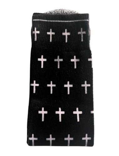 Bible Verse Socks for Men, Christian Scripture Crew Socks, Faith Gift - color: Black and White Crosses