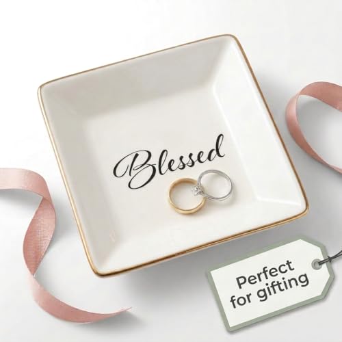 Simply Charmed Blessed Ceramic Jewelry Dish or Ring Holder - Religious Gift for Confirmation, Baptism, Wedding or Bible Study - style: Blessed