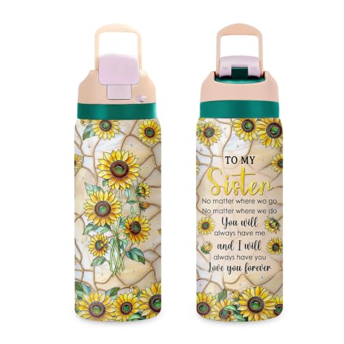 Sister 32oz Water Bottle Gift for Girl, Sunflower Tumbler for Women - color: Sisters-Yellow