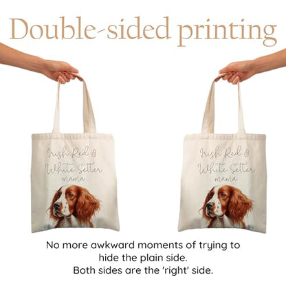 Dog Mom Canvas Tote Bag for Women, Reusable Cotton Shoulder Bag, Dog Lover Gift, Mother’s Day Pet Mom Shopping Tote - color: Irish Red and White