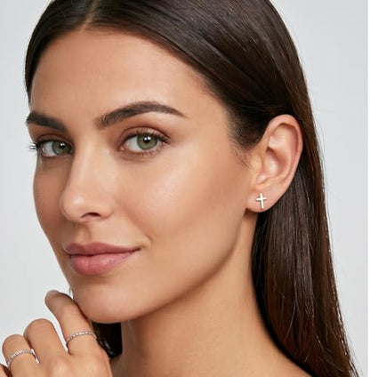 Reffeer Solid 925 Sterling Silver Cross Stud Earrings for Women Teen Small Cross Earrings Studs - color: B-Yellow