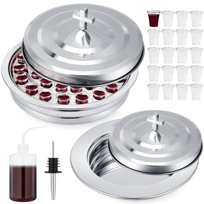Zhehao 3 Pcs Communion Tray Set for Church, Tray & Plates with Lids, Silver - size: Silver