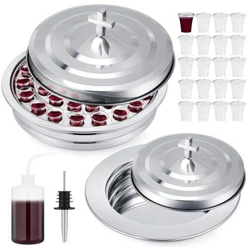 Zhehao 3 Pcs Communion Tray Set for Church, Tray & Plates with Lids, Silver - size: Silver