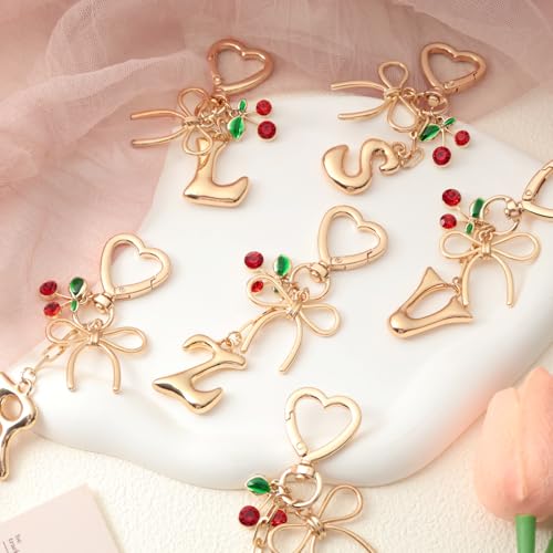 Snycler Bubble Initial Keychain Bag Charms for Women, A-Z Letter Keychain - color: Gold-mini Cherry-letter