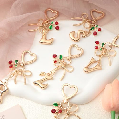 Snycler Bubble Initial Keychain Bag Charms for Women, A-Z Letter Keychain - color: Gold-mini Cherry-letter