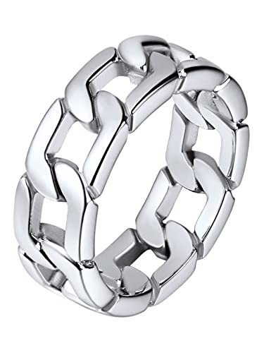 U7 Stainless Steel Mens Rings,7mm Gold/Black/Silver Chain Rings Fidget Spinner Ring Anxiety Ring for Men Women,Size 6-14 - color: 316L Stainless