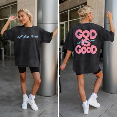 Christian Shirts for Women God is Good All The Time Graphic Shirt Faith Religious Tees Inspirational Bible Verse Top - color: Black, size: 4X-Large