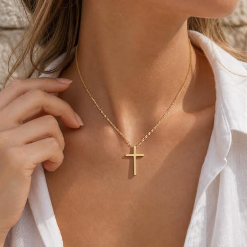 Gold Cross Necklace for Women Dainty 14K Gold Plated Cross Necklace - color: Gold-Big Cross