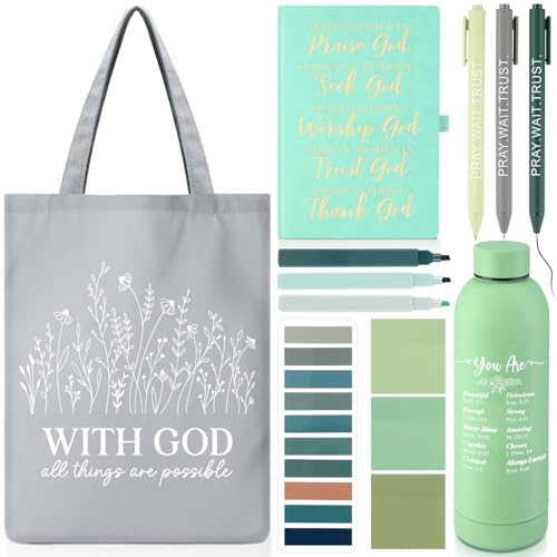 Sayglossy 11 Pcs Christian Gifts Set, Tumbler Notebook Bag Pens, Green - color: Green
