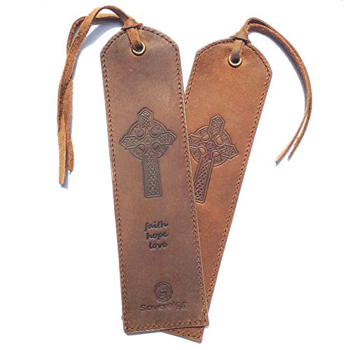 Leather Bookmark Handmade Celtic Cross Design - 2 Genuine Leather Bookmarks for Men and Women with Christian Upright High Cross and Knot Design - Perfect Book Lovers Gift for Bookworms - style: Cross