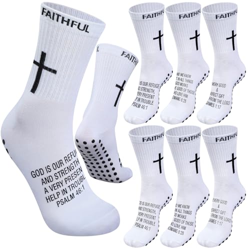 Glitopper 6 Pairs Cross Grip Soccer Socks US 6-13 christian - color: White, style: Motivate