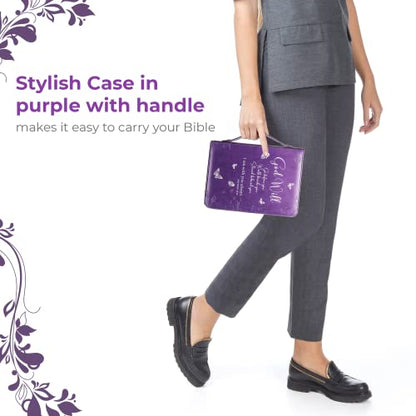 Bible Cover Case for Women - Large Purple Faux Leather Bible Carrying Case