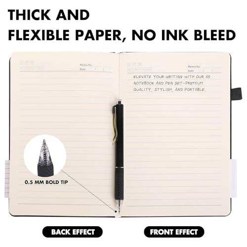 Aodaer 1 Set Lined Notebook Journal with Pen A5 Notebooks 100 GSM College Ruled Hardcover Notebook PU Leather Notepad with Pen Holder for Office School, 5.7 x 8.3 Inches, Black - color: Black