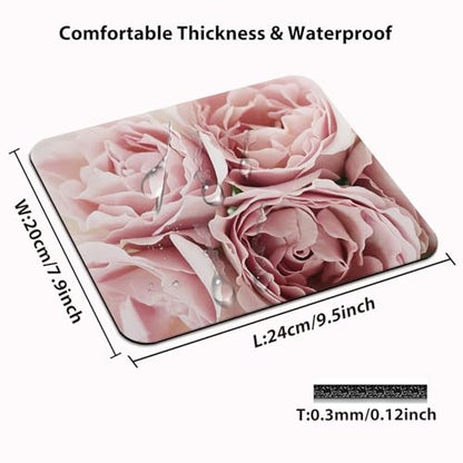 Romantic Soft Pink Roses Mouse Pad, Pastel Flower Closeup Floral Desk Mat - color: Pink