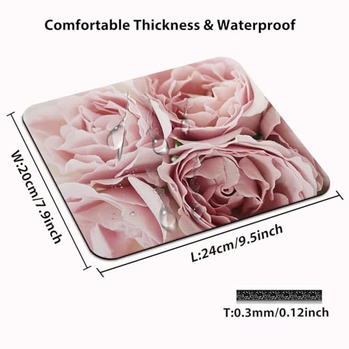Romantic Soft Pink Roses Mouse Pad, Pastel Flower Closeup Floral Desk Mat - color: Pink