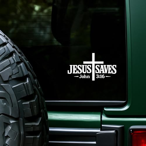Jesus Saves Decal - Waterproof UV DTF Christian Decal Cross & John 3:16 - color: Jesus Stickers 3