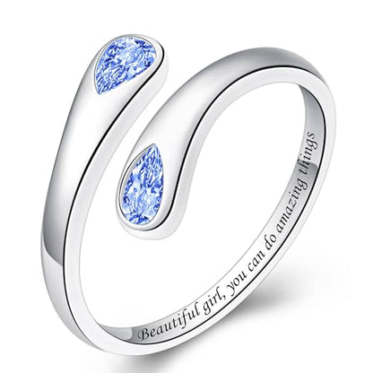 Jinlou Thumb Rings for Women - 925 Sterling Silver Birthstone Open Teardrop Encouragement Adjustable Ring Women Gifts for Teens Mom Birthday Mother's Day St Patricks Day - color: December, style: Beautiful you can do amazing things