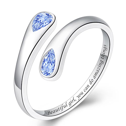 Jinlou Thumb Rings for Women - 925 Sterling Silver Birthstone Open Teardrop Encouragement Adjustable Ring Women Gifts for Teens Mom Birthday Mother's Day St Patricks Day - color: December, style: Beautiful you can do amazing things