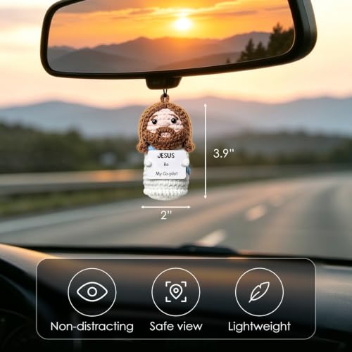 Crochet Jesus Car Mirror Hanging, Jesus Be My Co-Pilot, Christian Gift - color: Jesus Be My Co-pilot